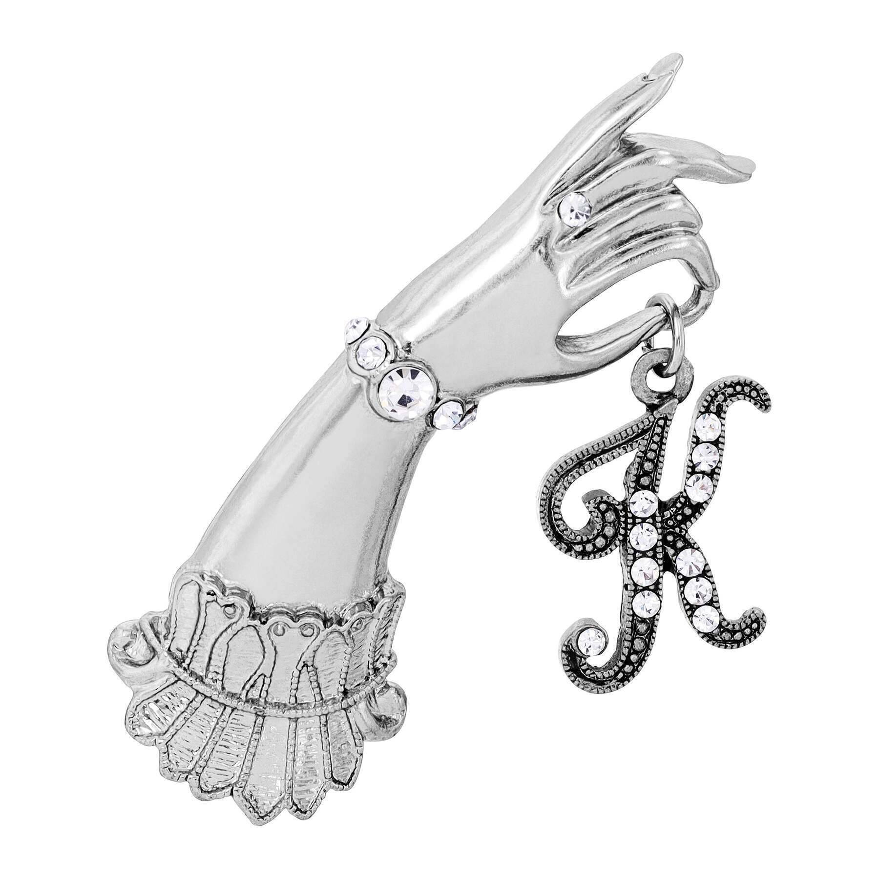1928 Jewelry Belle Epoch Victorian Hand Model Crystal Initial Pin