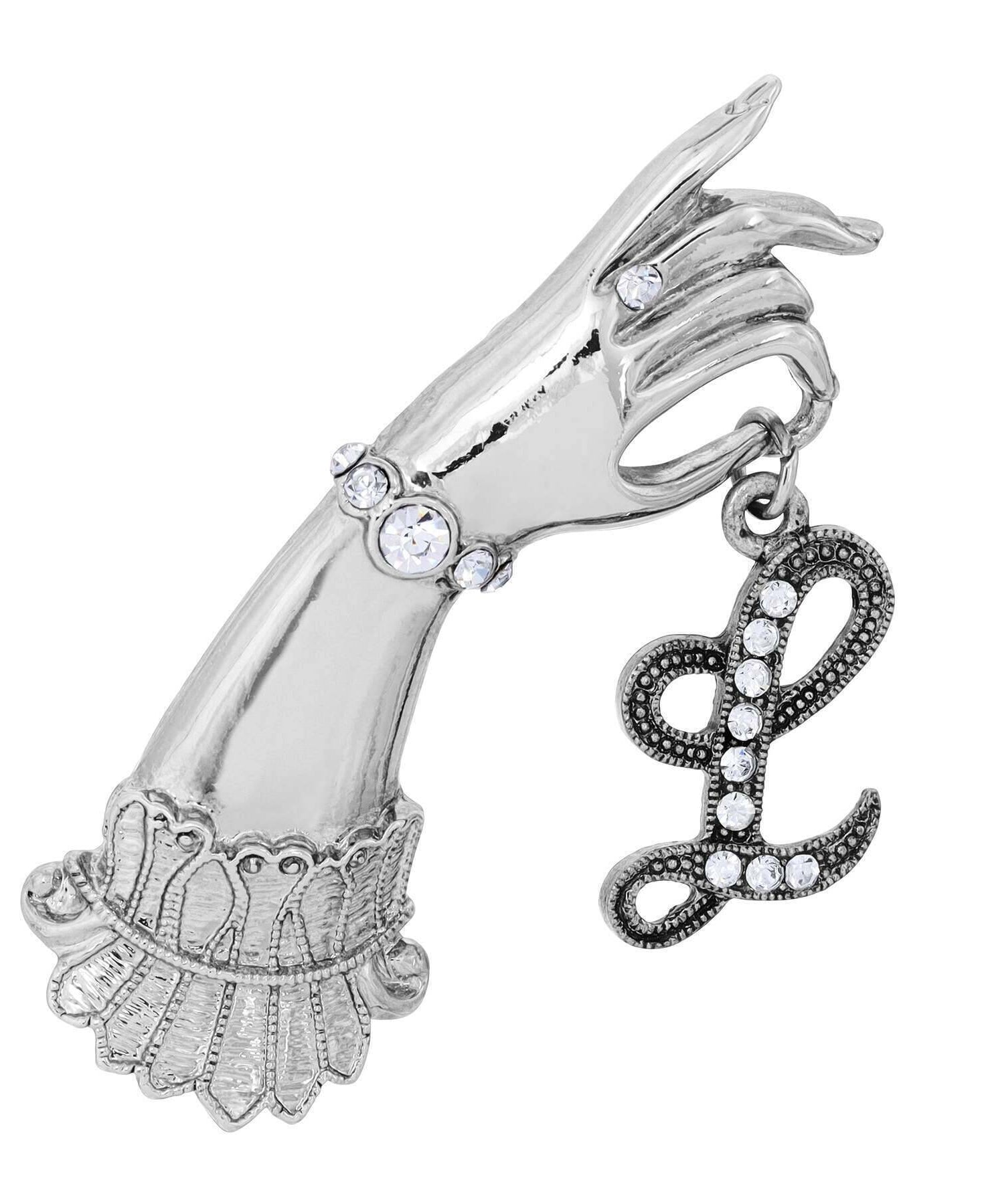 1928 Jewelry Belle Epoch Victorian Hand Model Crystal Initial Pin
