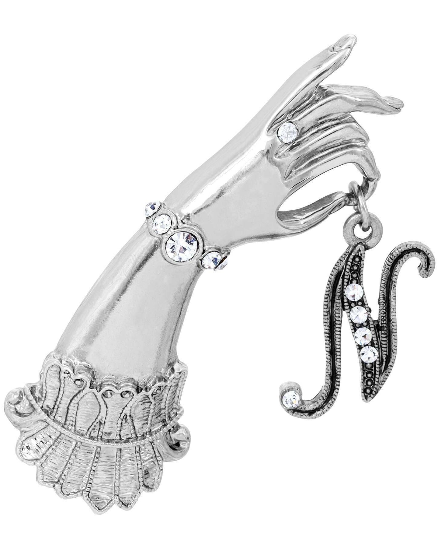 1928 Jewelry Belle Epoch Victorian Hand Model Crystal Initial Pin
