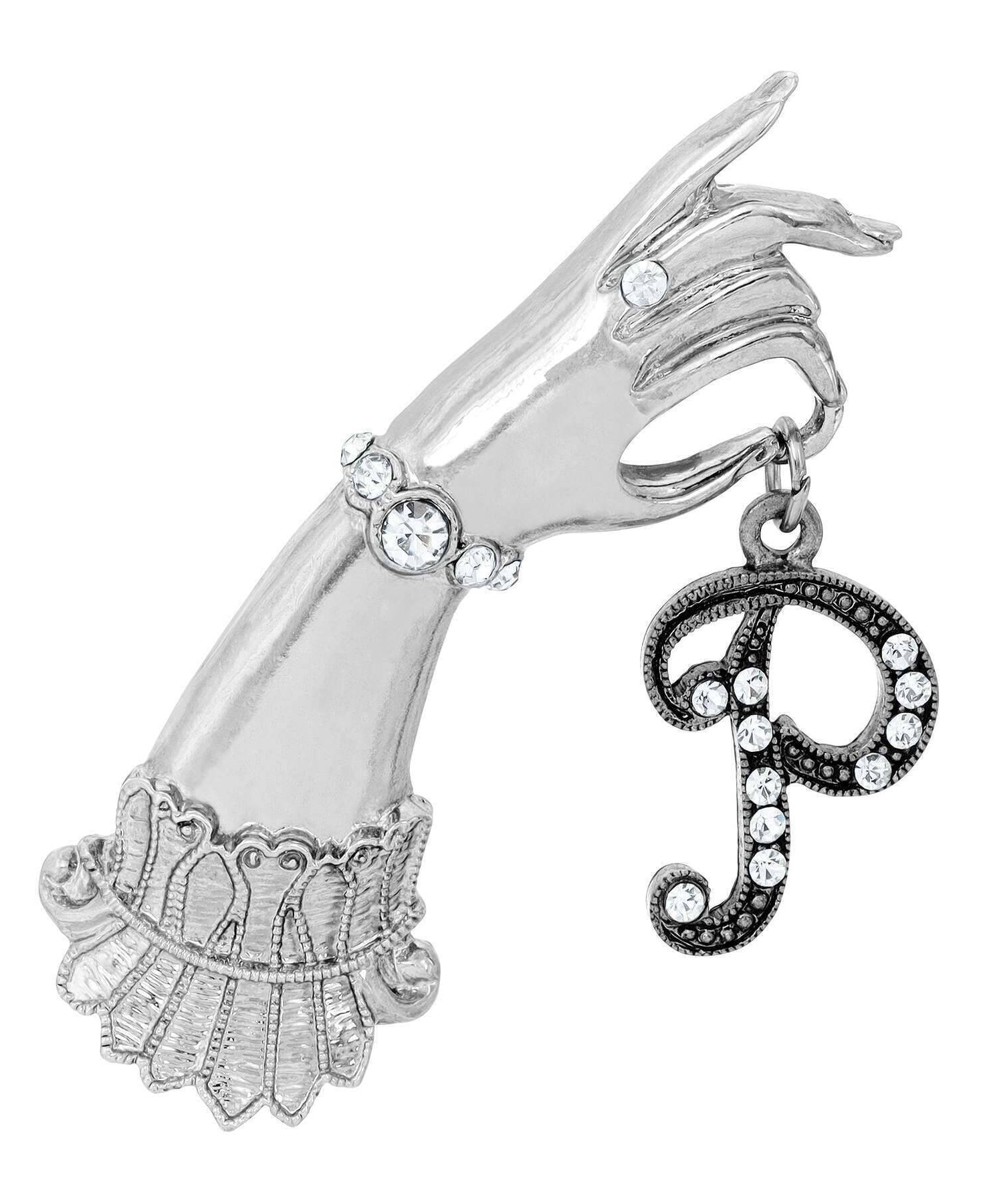 1928 Jewelry Belle Epoch Victorian Hand Model Crystal Initial Pin