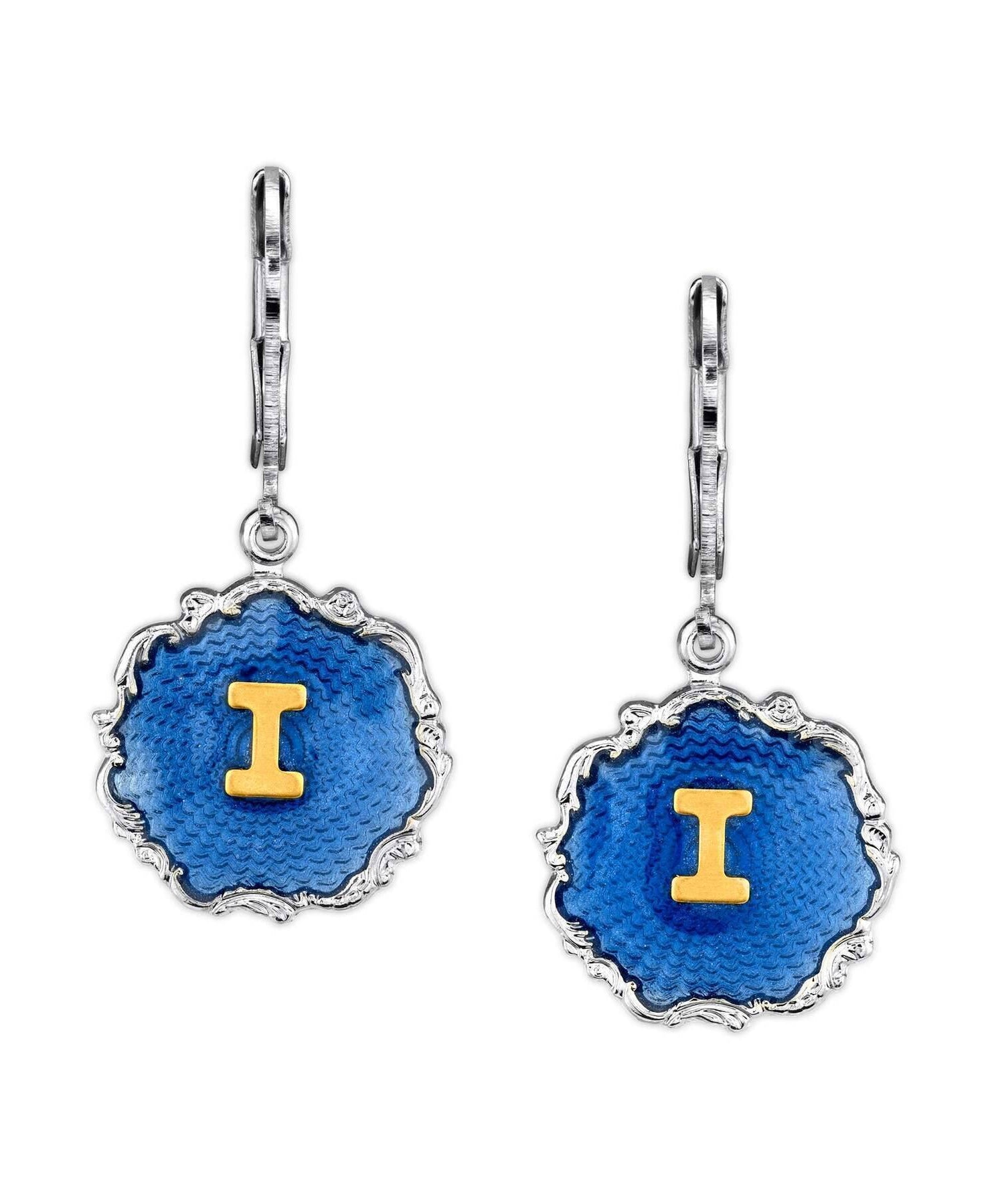 1928 Jewelry Sunburst Blue Enamel Initial Earrings
