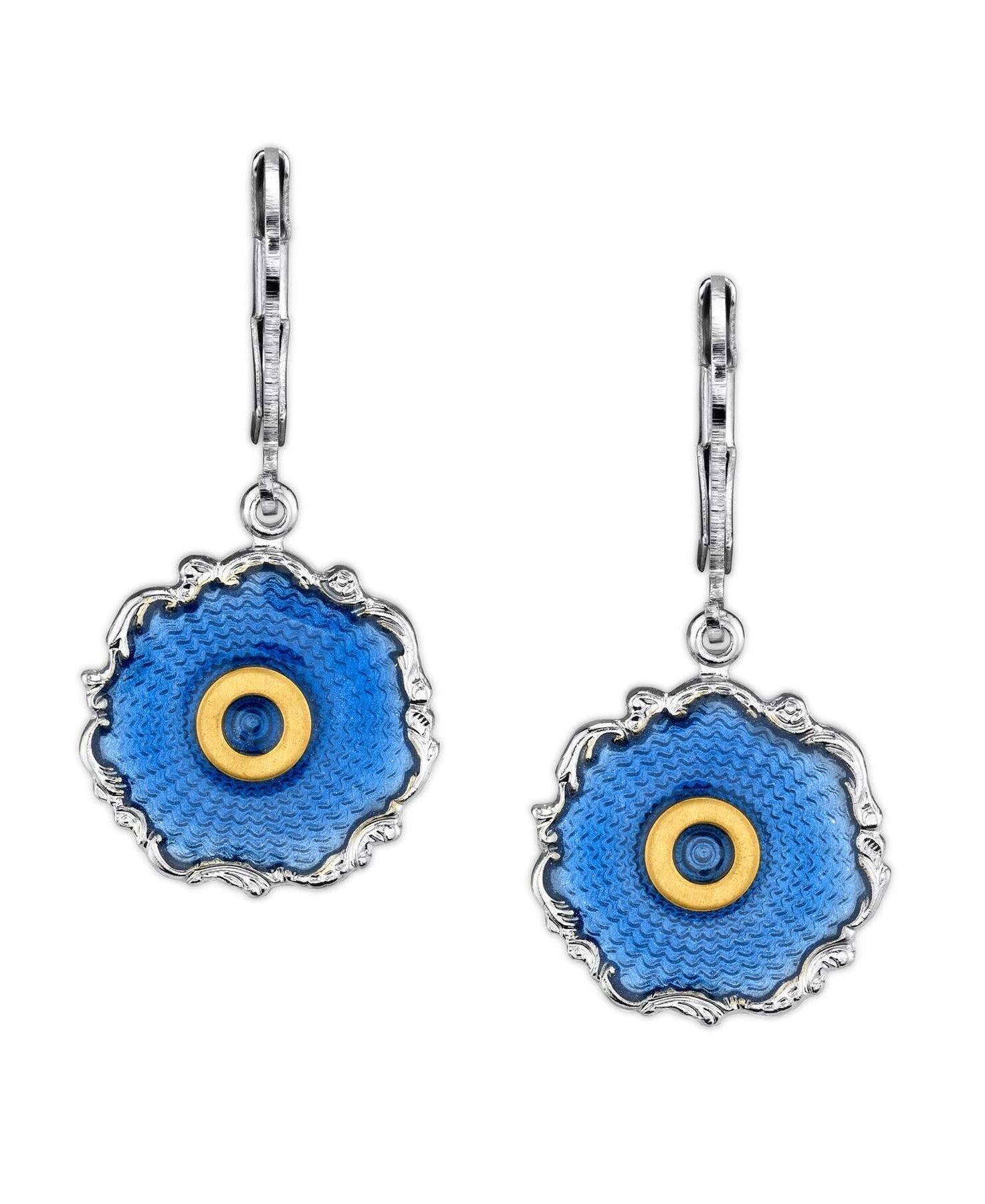 1928 Jewelry Sunburst Blue Enamel Initial Earrings