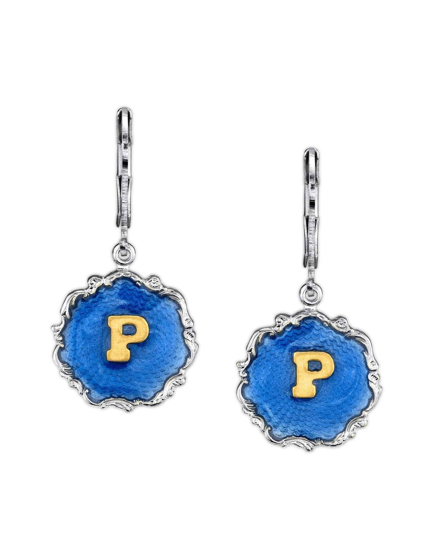 1928 Jewelry Sunburst Blue Enamel Initial Earrings