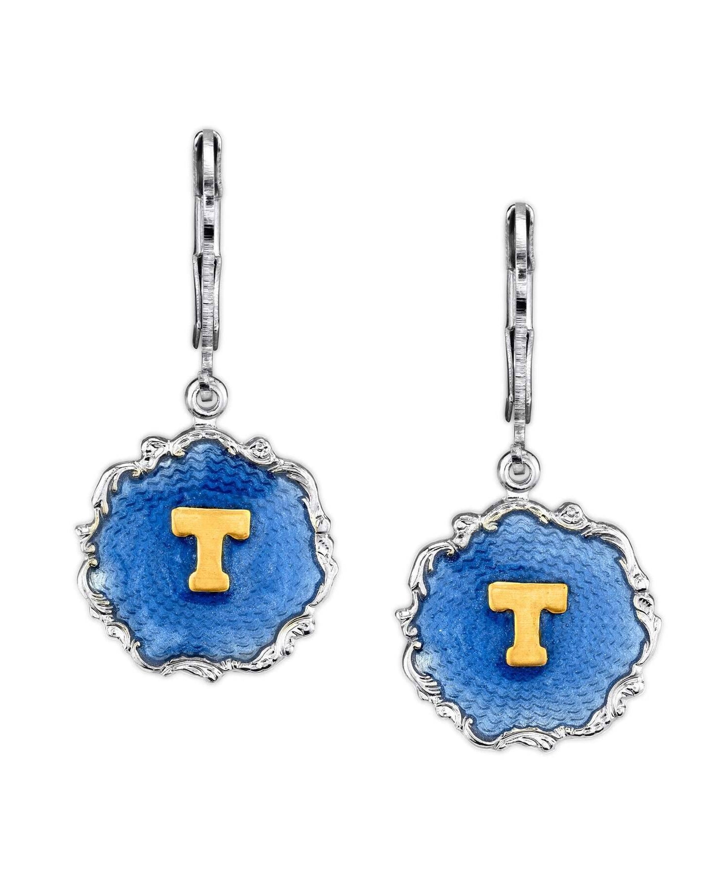 1928 Jewelry Sunburst Blue Enamel Initial Earrings