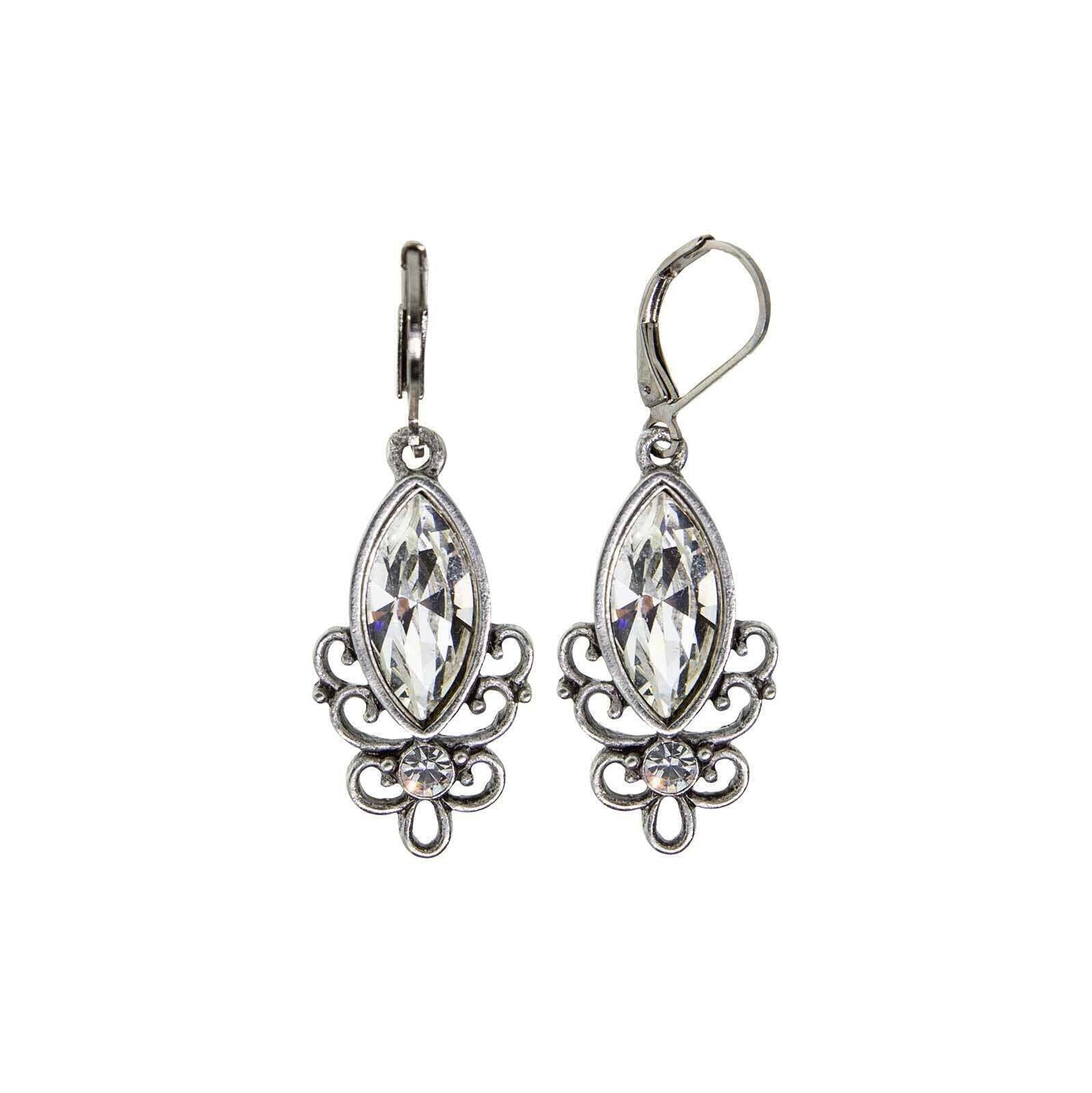 1928 Jewelry Pewter Filigree Drop Earrings