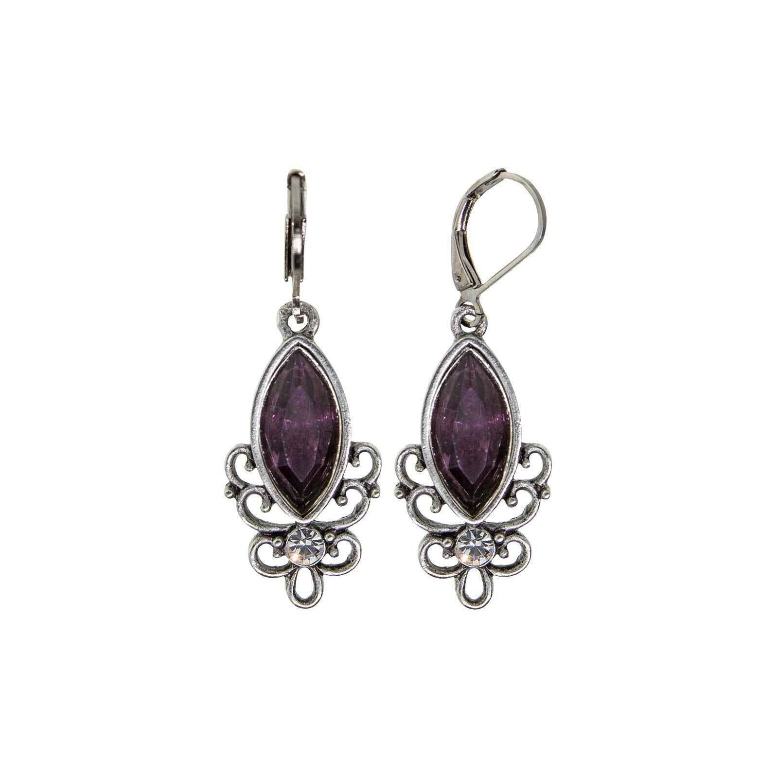1928 Jewelry Pewter Filigree Drop Earrings