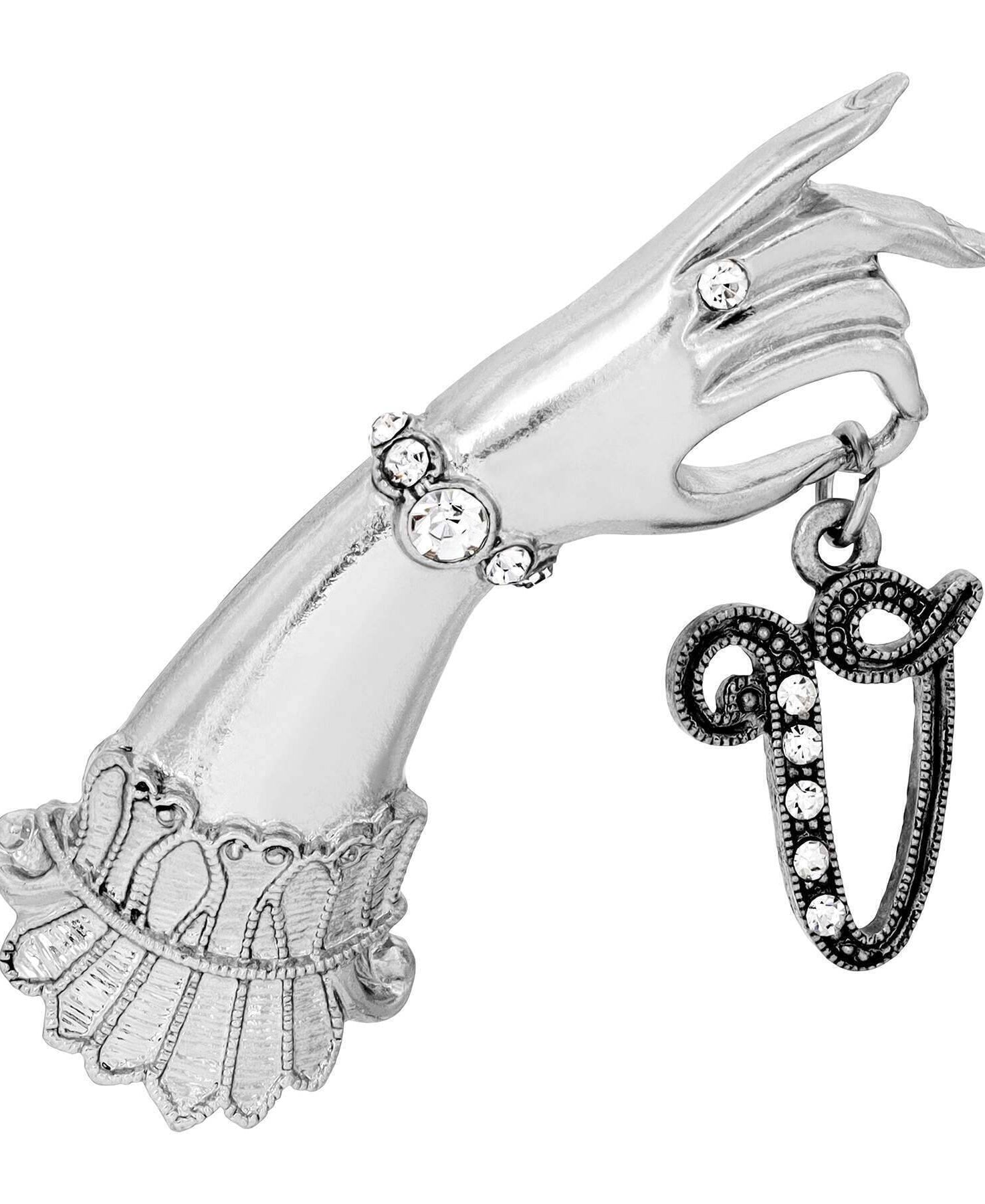 1928 Jewelry Belle Epoch Victorian Hand Model Crystal Initial Pin