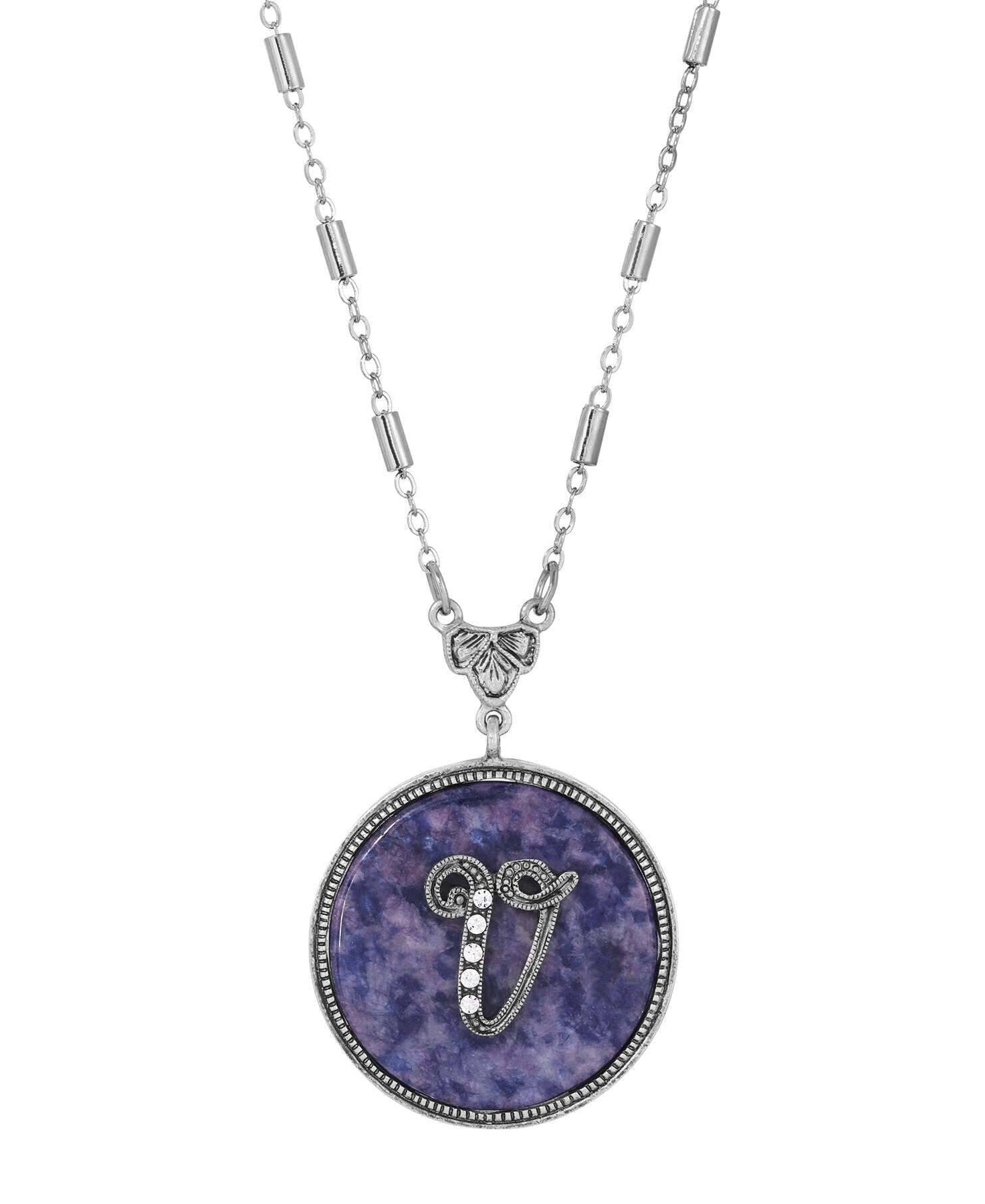 1928 Jewelry Blue Sodalite Gemstone Initial Necklace 18"L