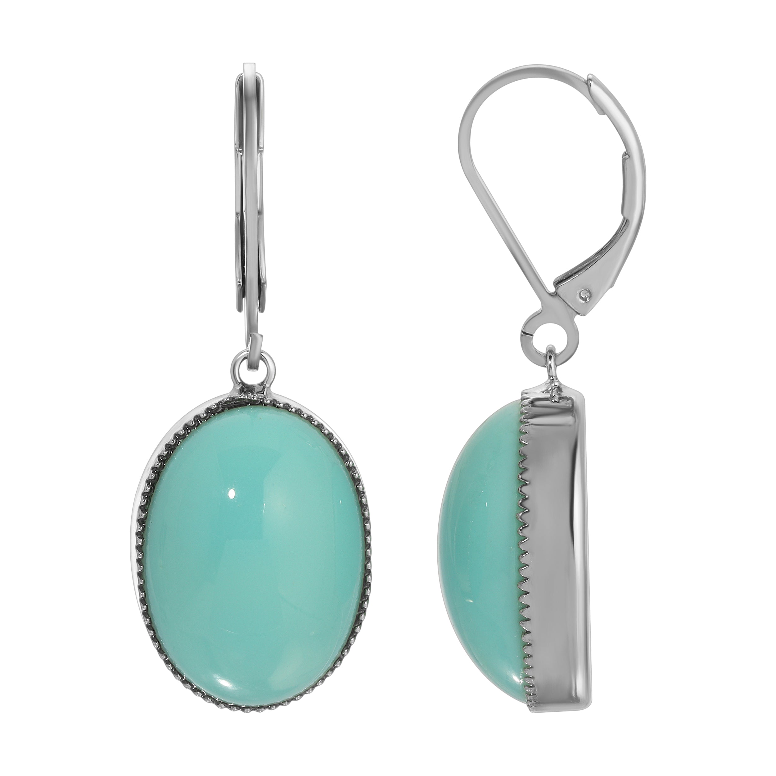 1928 Jewelry Oval Turquoise Glass Stone Drop Earrings