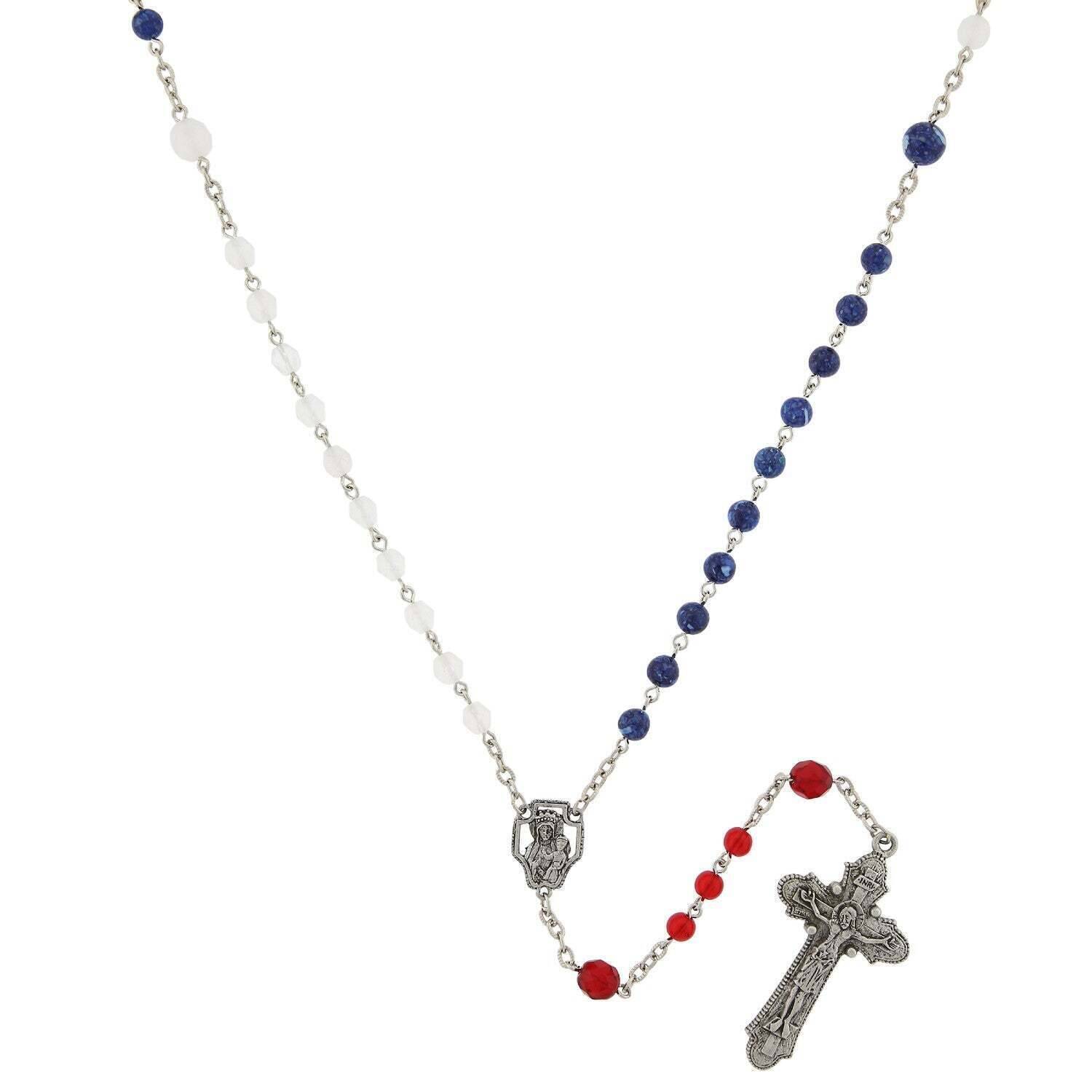 Symbols Of Faith Red White and Blue Glass Bead Crucifix Rosary
