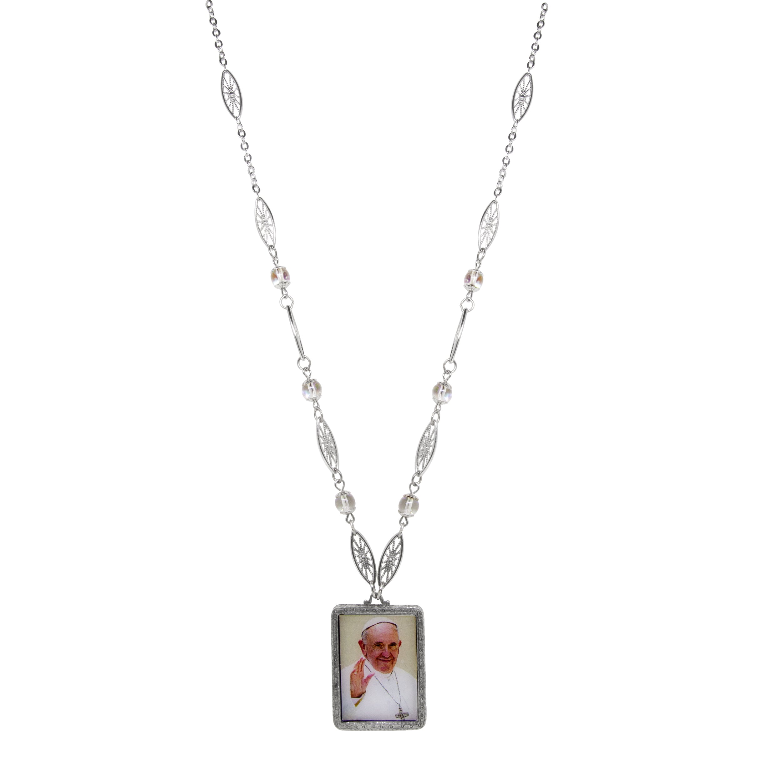Symbols Of Faith AB Crystal Pope Francis Pendant Necklace 28"